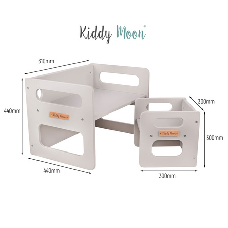 KiddyMoon Kindertisch Mit Stuhl für Kinder, Sitzgruppe TC-001, grau