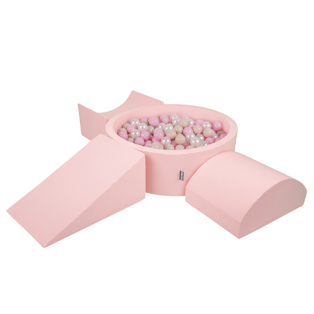 KiddyMoon Spielplatz aus Schaumstoff mit Bällebad und Bällen Hindernisläufen, pink:pastellbeige/puderrosa/perle, Bällebad (300 Bälle) + Version 4