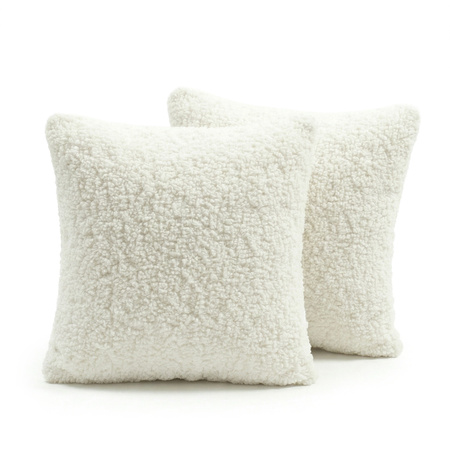 KiddyMoon Dekokissen für Kinder 2er Set Teddyplüsch Kinderzimmer 30x30 cm, cremig, 2er Pack
