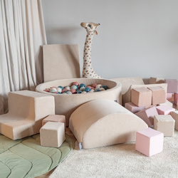 KiddyMoon Spielplatz Velvet Aus Schaumstoff Mit Samt Rund Bällebad Ballgruben Für Babys Spielbad Hindernisläufen, Hergestellt In Der EU, sandbeige:dunkeltürkis/pastellbeige/grüngrau/lachsfarben, Bällebad (200 Bälle) + Version 3