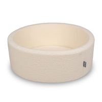 KiddyMoon Bällebad für Baby mit Teddy-Plüsch, Größere 7 cm Bälle für Eine Vollere Füllung, ab 8 Monaten, Abnehmbarer Bezug, Creme, 90 x 30 cm Ohne Bälle