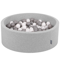 KiddyMoon Bällebad Bällepool mit bunten Bällen ∅ 7Cm  für Babys Kinder Rund, hellgrau:weiß/grau, 90 x 30 cm 200 Bälle
