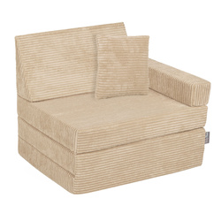 KiddyMoon Kindersessel aus Schaumstoff Sessel für Kinder Kinderzimmer Faltmatratze Relaxsessel Kuschelsessel, beige, Kindersofa mit Kissen