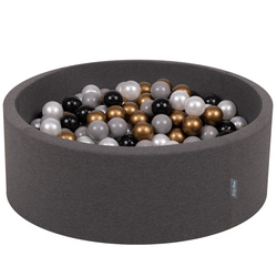 KiddyMoon Bällebad Bällepool mit bunten Bällen ∅ 7Cm  für Babys Kinder Rund, dunkelgrau:schwarz/perle/gold/grau, 90x30cm/200 Bälle
