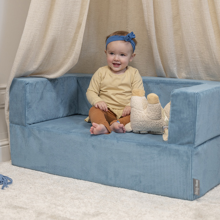 KiddyMoon Kindersofa Modular mit Weichem Zwickel und Bällen Für Kinderzimmer Bequem Vielseitig Gerippter Stoff Abnehmbarer Bezug Perfekt zum Spielen und Entspannen, blau, Sofa/Zwickel