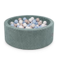 KiddyMoon Bällebad für Kinder aus Schaumstoff, weicher Rippbezug, abnehmbarer Bezug, waschbar, Grün: Pastellbeige/Pastellblau/Weiß/Perle, 90 x 30 cm 200 Bälle