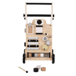 KiddyMoon Lauflernwagen aus Holz für Babys und Kleinkinder, Lauflernhilfe WK-001 Schwarz - Weiß, Griff Verstellbar
