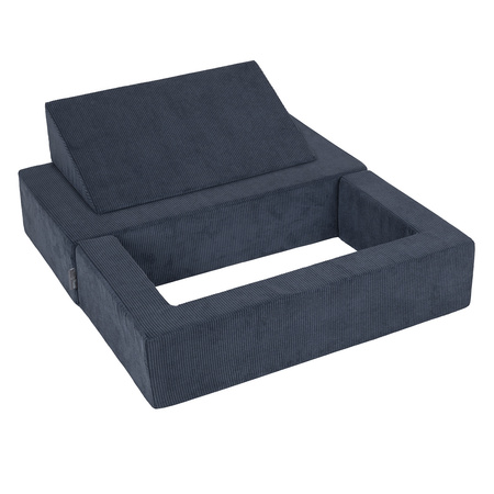 KiddyMoon Kindersofa Modular mit Weichem Zwickel und Bällen Für Kinderzimmer Bequem Vielseitig Gerippter Stoff Abnehmbarer Bezug Perfekt zum Spielen und Entspannen, dunkelblau, Sofa/Zwickel