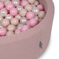 KiddyMoon Bällebad für Baby mit Teddy-Plüsch, Größere 7 cm Bälle für Eine Vollere Füllung, ab 8 Monaten, Abnehmbarer Bezug, Rosa: Pastellbeige/Puderrosa/Perle, 90 x 30 cm 300 Bälle