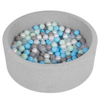 Bällebad Bällepool für Baby Kinder mit 200 bunten Bällen Rund, hellgrau: perle/grau/transparent/babyblue/minze, 90x30cm/200 Bälle