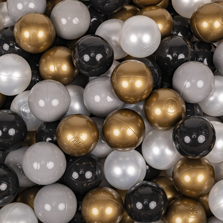 KiddyMoon Bällebad Bällepool mit bunten Bällen ∅ 7Cm für Babys Kinder Rund, dunkelgrau:schwarz/perle/gold/grau, 90 x 30 cm 200 Bälle