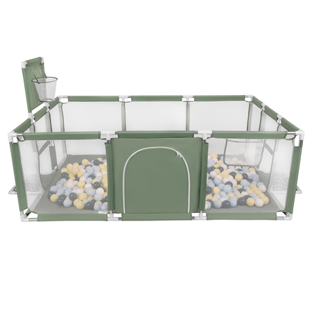 Laufstall Baby Großer Spielplatz mit Bällen Laufgitter für Kinder, grün:dunkeltürkis/pastellblau/pastellgelb/weiß, 200 Bälle