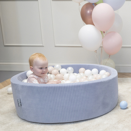 KiddyMoon Bällebad Kinder Schaumstoff Mit Bälle Für Baby ab 1 Jahr, dunkelgrau: pastellbeige/weiß/perle, 90 x 30 cm 300 Bälle