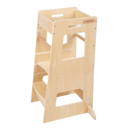 KiddyMoon Lernturm für Kinder ab 1 Jahr, Anti-Kipp-Schutz, 3-fach höhenverstellbar, Montessori Küchenhelfer ST-003, Natürlich, 91,5x39,3x49,4