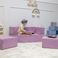 KiddyMoon Kindersofa Modular mit Weichem Zwickel und Bällen Für Kinderzimmer Bequem Vielseitig Gerippter Stoff Abnehmbarer Bezug Perfekt zum Spielen und Entspannen, violett, Sofa/Zwickel