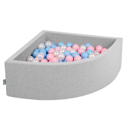 KiddyMoon Viertel Eckig Bällebad Bällepool ∅ 7Cm Ballgruben Für Babys Spielbad Kleinkinder, Hergestellt in der EU, hellgrau:babyblau/puderrosa/perle, 90x30cm/200 Bälle