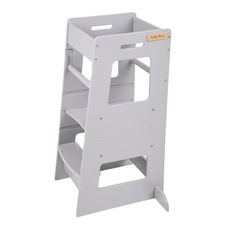 KiddyMoon Lernturm für Kinder ab 1 Jahr, Anti-Kipp-Schutz, 3-fach höhenverstellbar, Schutzbügel, Montessori Küchenhelfer, grau, 91,5x39,3x49,4