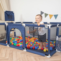 Laufstall Baby Großer Spielplatz mit Bällen Laufgitter für Kinder, Dunkelblau:gelb/grün/blau/rot/orange, 100 Bällen