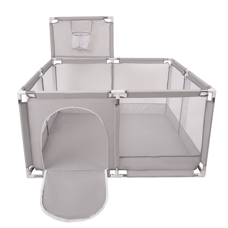 Laufstall mit Korb und Bällen Laufgitter für Kinder, Grau:grau/weiß/transparent/babyblue, 900 Bälle