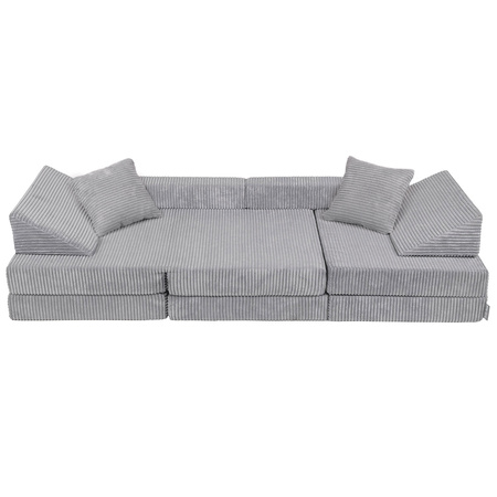 KiddyMoon Kindersofa aus Schaumstoff, Spielsofa für Kinder, Kindersessel, Sofa fürs Kinderzimmer, Kindercouch, Faltmatratze, dunkelgrau, Kindersofa mit 2 Kissen