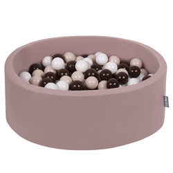 KiddyMoon Bällebad Bällepool mit bunten Bällen ∅ 7Cm  für Babys Kinder Rund, erikafarben: weiß/braun/weiß, 90x30cm/200 Bälle
