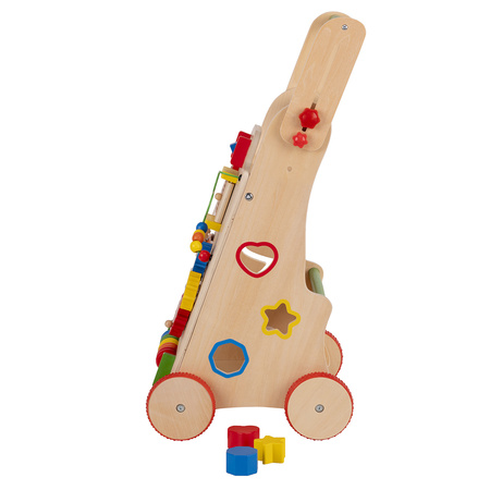 KiddyMoon Lauflernwagen aus Holz für Babys und Kleinkinder, Lauflernhilfe WK-002 Mehrfarbig, Griff Verstellbar