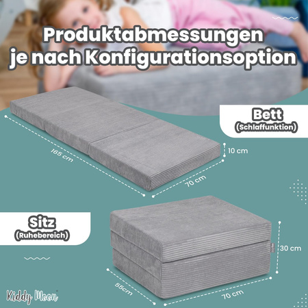 KiddyMoon Kinder Matratzen Aufklappen aus Schaumstoff Kindermatratze Kleinkindmatratze Kinderzimmer Faltmatratze, dunkelgrau, Matratzen mit Kissen