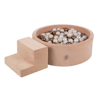KiddyMoon Spielplatz Velvet Aus Schaumstoff Mit Samt Rund Bällebad Ballgruben Für Babys Spielbad Hindernisläufen, Hergestellt In Der EU, wüstenrosa: pastellbeige/kupferrot/perle, Bällebad (100 Bälle) + Stüfchen
