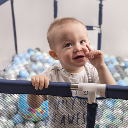 Laufstall mit Korb und Bällen Laufgitter für Kinder, Blau:türkis/blau/gelb/transparent, 200 Bälle