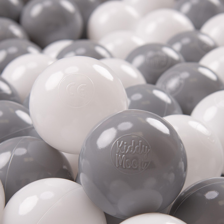 KiddyMoon Kinder Bälle für Bällebad Baby Spielbälle Plastikbälle ∅7cm Made in EU, weiß-grau