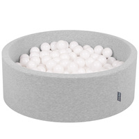 KiddyMoon Bällebad Bällepool mit bunten Bällen ∅ 7Cm  für Babys Kinder Rund, hellgrau:weiß, 90 x 30 cm 200 Bälle