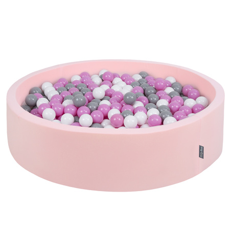 KiddyMoon Rund Bällebad Bällepool ∅ 7Cm Ballgruben Bunten Bällen Für Babys Spielbad Kleinkinder, Hergestellt in der EU, pink:grau-weiß-pink, 120x30cm/300 Bälle