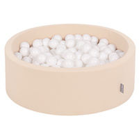 KiddyMoon Bällebad Bällepool mit bunten Bällen ∅ 7Cm für Babys Kinder Rund, Beige, 90 x 30 cm 200 Bälle