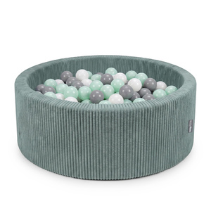 KiddyMoon Bällebad Für Kinder Aus Schaumstoff, 90 X 30 cm, Weicher Rippbezug, Abnehmbarer Bezug, Weiches Und Sicheres Spielzeug, Waschbar, grün: weiß/grau/minze, 90x30cm/200 Bälle
