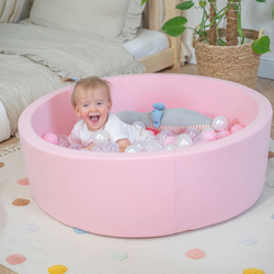 Bällebad Bällepool für Baby Kinder mit 200 bunten Bällen Rund, rosa: puderrosa/perle/transparent, 90x30cm/200 Bälle