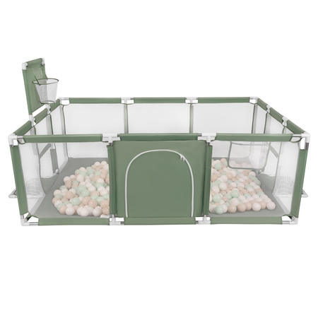 Laufstall Baby Großer Spielplatz mit Bällen Laufgitter für Kinder, grün:pastellbeige/weiß/minze, 200 Bällen