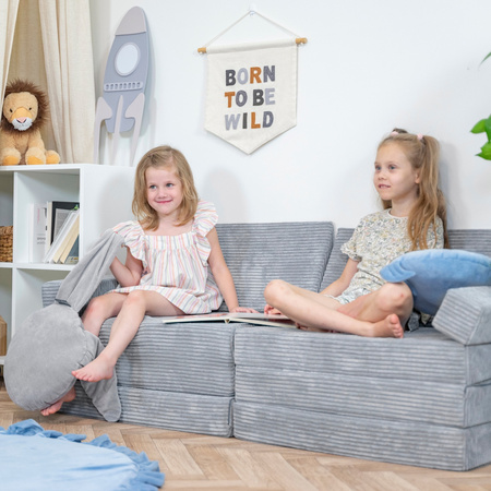KiddyMoon Kindersofa aus Schaumstoff Spielsofa für Kinder Schlafsofa Kindersessel Sofa für Kinderzimmer Kindercouch Faltmatratze, dunkelgrau, Kindersofa