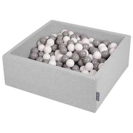 KiddyMoon Bällebad Bällepool mit bunten Bällen ∅ 7Cm  für Babys Kinder Quadrat, hellgrau:weiß/grau