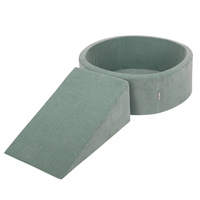 KiddyMoon Spielplatz Aus Schaumstoff Für Kinder mit Bälle Waschbare Bezug, grün: dunkeltürkis/pastellbeige/grüngrau/lachsfarben, Bällebad (200 Bälle) + Zwickel