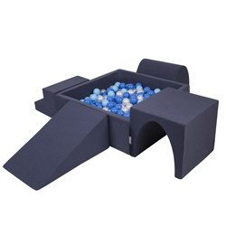 KiddyMoon Spielplatz aus Schaumstoff mit Quadrat Bällebad Bälle Hindernisläufen, dunkelblau:babyblue/blau/perle, Bällebad (200 Bälle) + Version 3