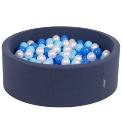 KiddyMoon Bällebad Bällepool mit bunten Bällen ∅ 7Cm  für Babys Kinder Rund, dunkelblau:babyblau/blau/perle, 90x30cm/200 Bälle