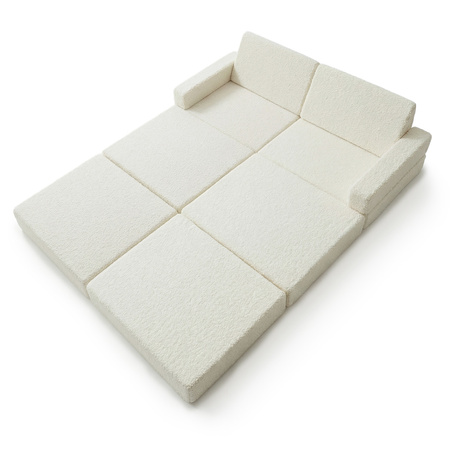 KiddyMoon Kindersofa aus Schaumstoff mit Teddy-Plüsch, modular und klappbar, zum Spielen, Lesen und Entspannen, cremig, Kindersofa