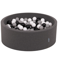 KiddyMoon Bällebad Bällepool mit bunten Bällen ∅ 7Cm für Babys Kinder Rund, Dunkelgrau, 90 x 30 cm 200 Bälle