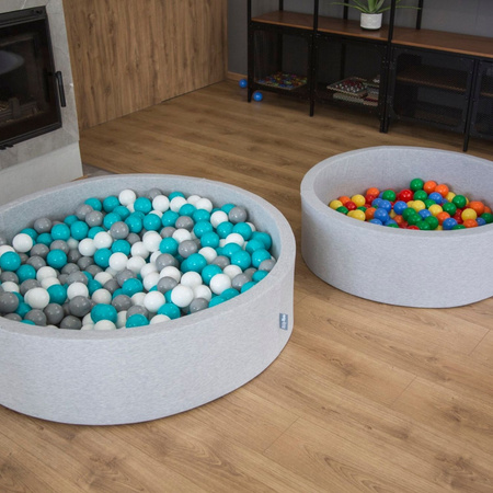 KiddyMoon Rund Bällebad Bällepool ∅ 7Cm Ballgruben Bunten Bällen Für Babys Spielbad Kleinkinder, Hergestellt in der EU, dunkelgrau:gelb-grün-blau-rot-orange, 120x30cm/1000 Bälle