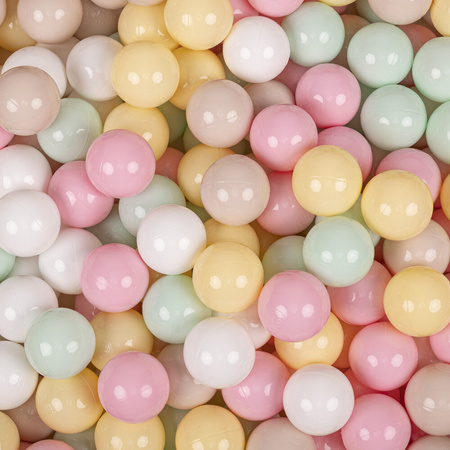 KiddyMoon Bällebad Bällepool mit bunten Bällen 7Cm  für Babys Kinder Rund, Zimtfarben: Pastellbeige/ Pastellgelb/ Weiß/ Minze/ Puderrosa