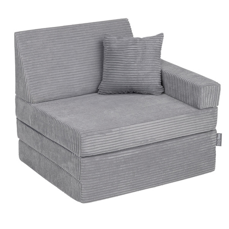 KiddyMoon Kindersessel aus Schaumstoff Sessel für Kinder Kinderzimmer Faltmatratze Relaxsessel Kuschelsessel, dunkelgrau, Kindersofa mit Kissen