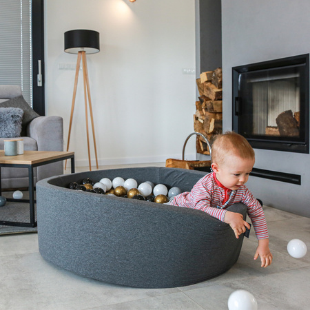 KiddyMoon Kinder Bälle für Bällebad Baby Spielbälle Plastikbälle ∅7cm Made in EU, schwarz/perle/golden/grau, 100 Bälle/7cm
