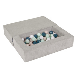 KiddyMoon Kindersofa und Bällen Für Kinder Weiches Schaumstoff-Sofa Leich Modulares Sofa Vielseitig Abnehmbarer Bezug Perfekt für Spiel Lernen und Entspannung, hellgrau: dunkeltürkis/pastellbeige/weiß/minze, Sofa + 100 Bälle
