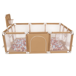 Laufstall Baby Großer Spielplatz mit Bällen Laufgitter für Kinder, beige:pastellbeige/pastellblau/lachsfarben, 100 Bälle