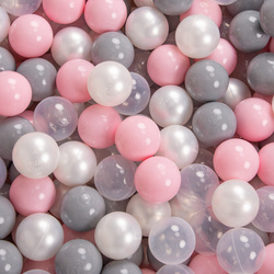 KiddyMoon Spielplatz aus Schaumstoff mit Quadrat Bällebad (300 Bälle) Ballgruben für Babys Spielbad Hindernisläufen, Hergestellt in der EU, pink:perle/grau/transparent/puderrosa, Bällebad (200 Bälle) + Version 1